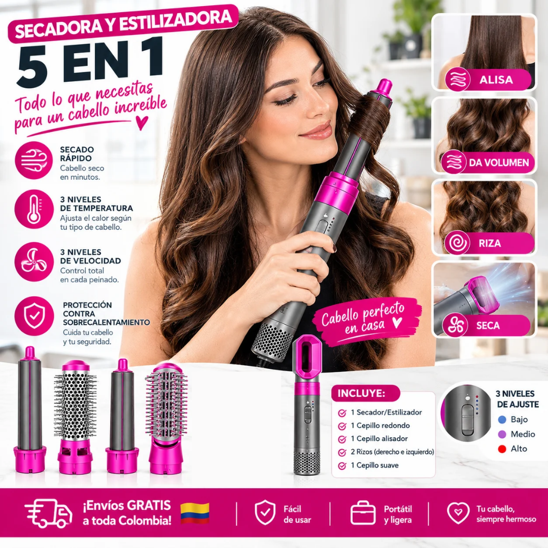 Secadora y Estilizadora de Cabello 5 en 1